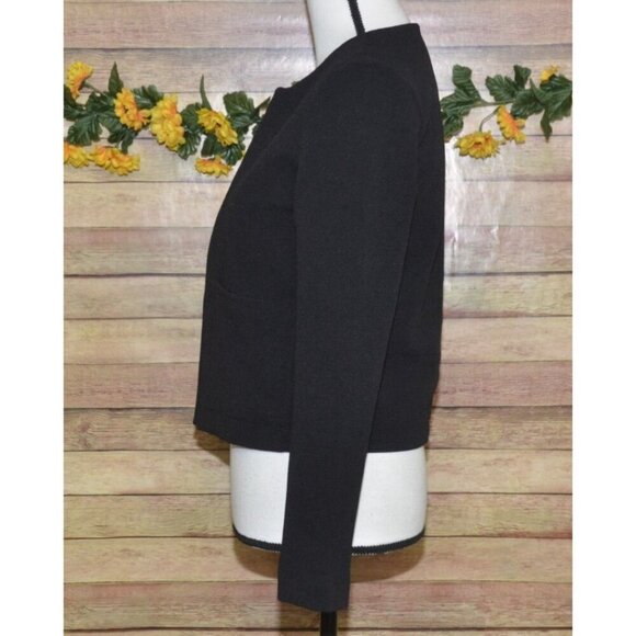 Mango Suit Black Open Front Crop Jacket Size XS Pockets Ribbed Career Casual - Picture 6 of 10